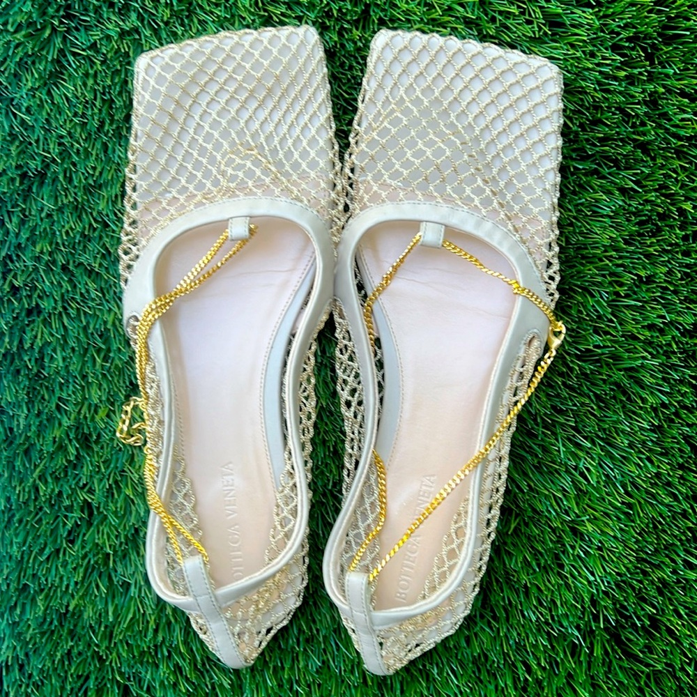 Bottega Veneta stretch mesh and leather flat